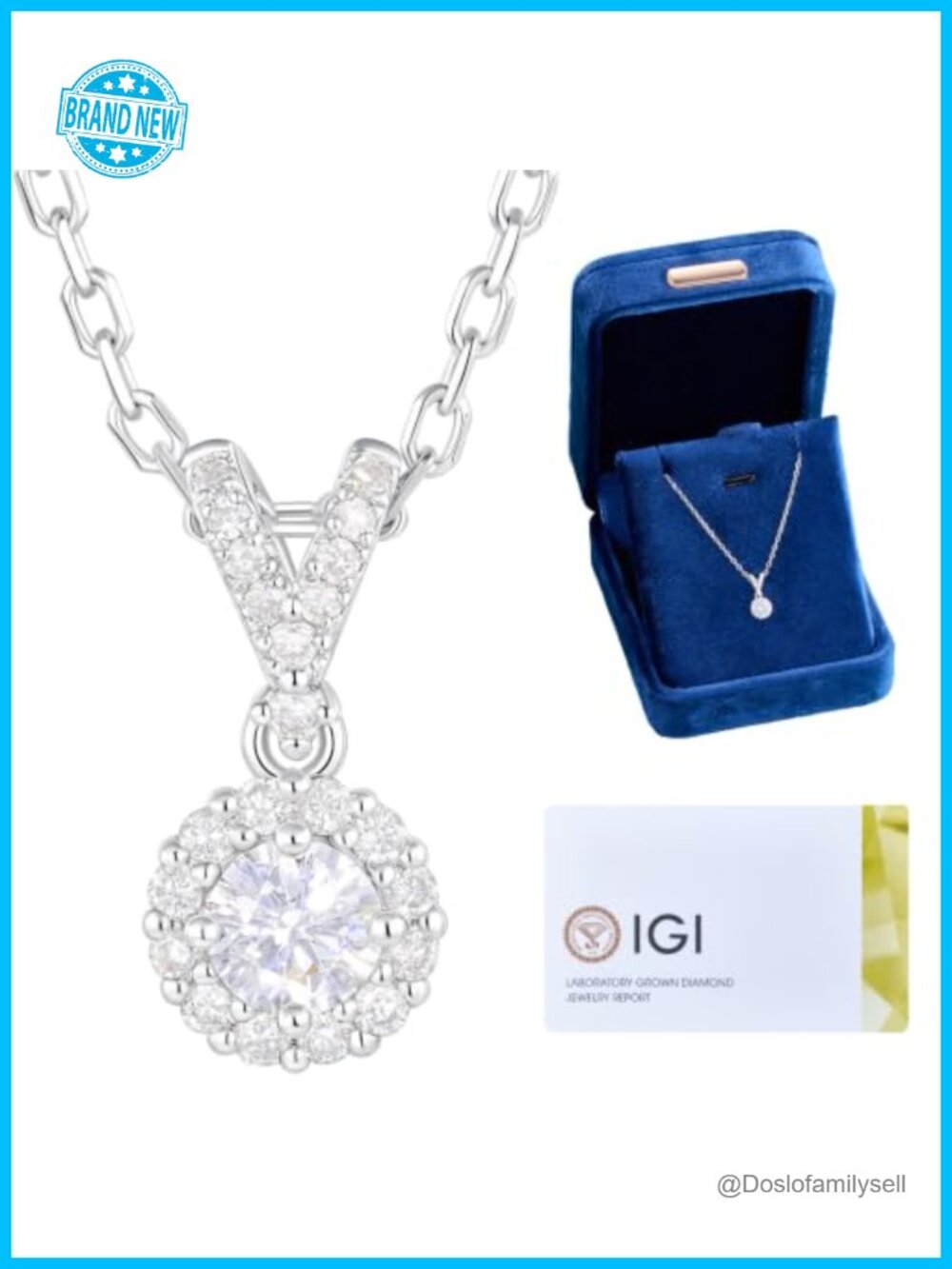 0.37 CTW Lab Grown Diamond Halo Necklace 18K Gold Plated 925 Sterling Silver